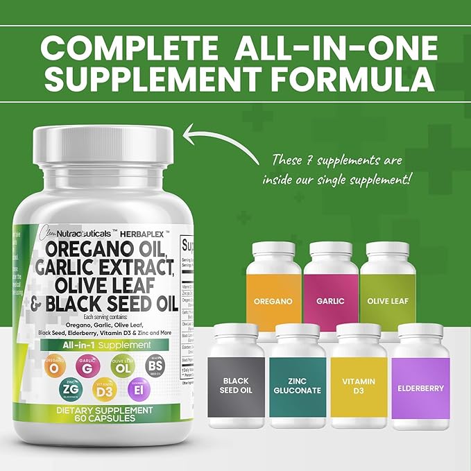 Clean Nutraceuticals Oregano Oil Garlic Extract D3 & 1Pack