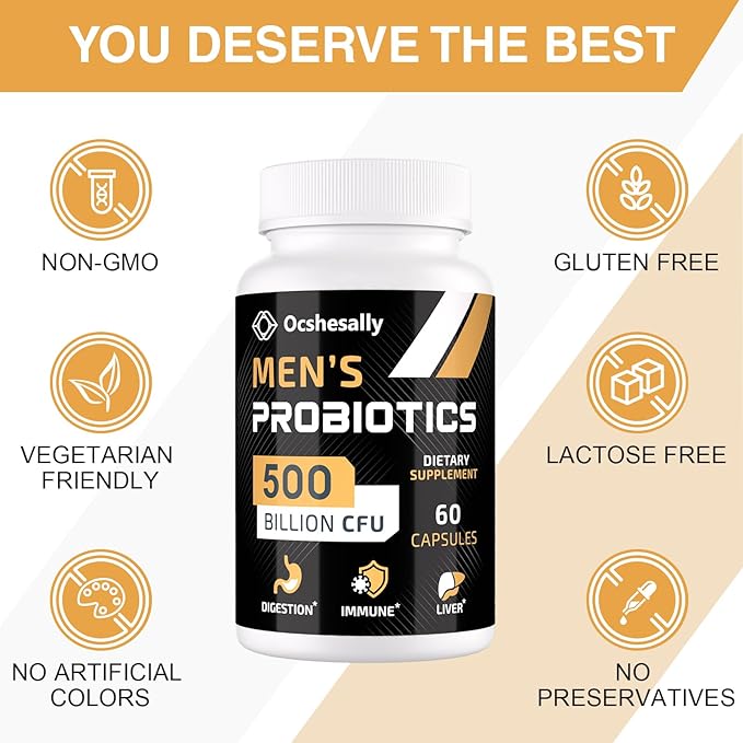 Probiotics for Men, Men Care Supplement, 500 Billion 12 Strains, 30-Days Supply