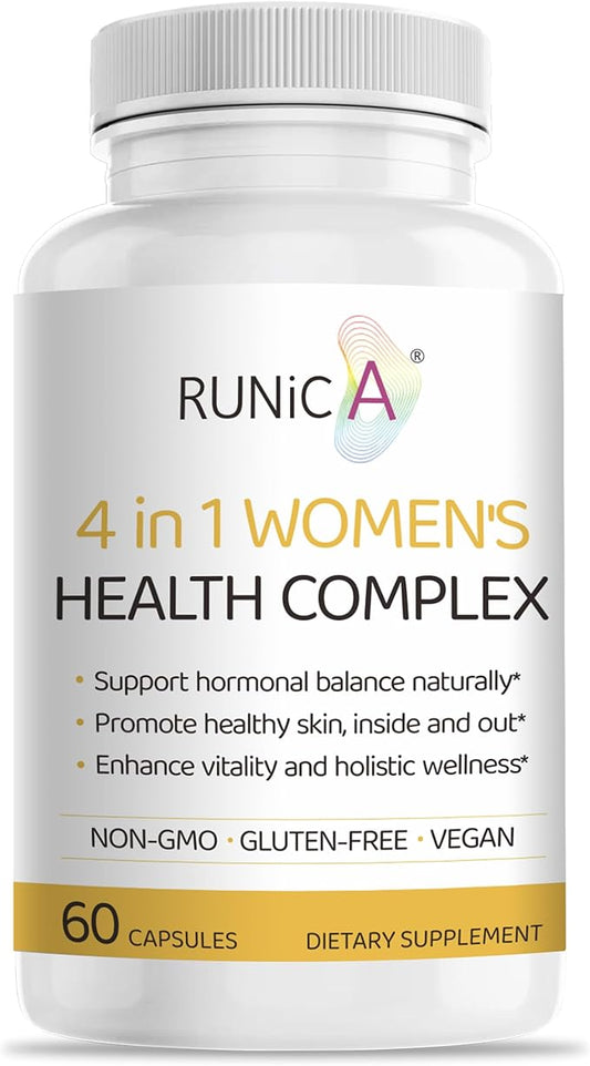 Women's 4-in-1 Natural Hormonal Balance & Skin Health Supplement - Rose Hip, Soy Isoflavones, Evening Primrose & Pueraria Mirifica Extract - 60 Gluten-Free Vegan Capsules
