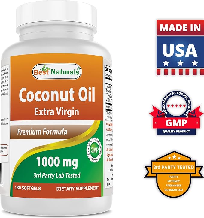 Best Naturals Extra Virgin Coconut Oil 1000 mg Softgel, 180 Count (180 Count (Pack of 3))
