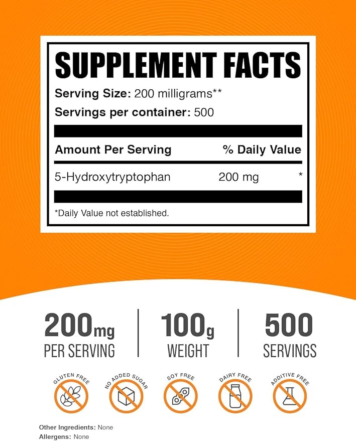 BulkSupplements.com 5-HTP Powder 5-Hydroxytryptophan, 5 5 HTP 5-HTP 200mg, 200mg, Mood 200mg per 100g (3.5 (3.5 oz) 1)