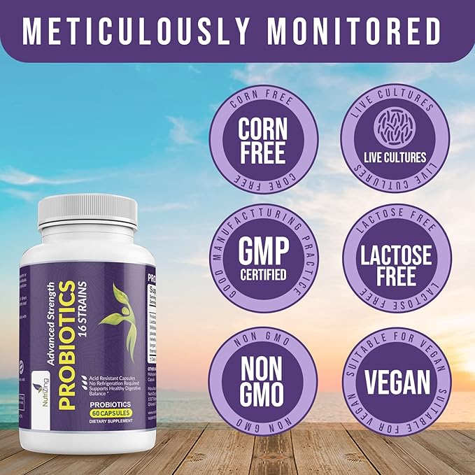 NutriZing Vegan Probiotics for Digestive Health 30 Billion 16 strains