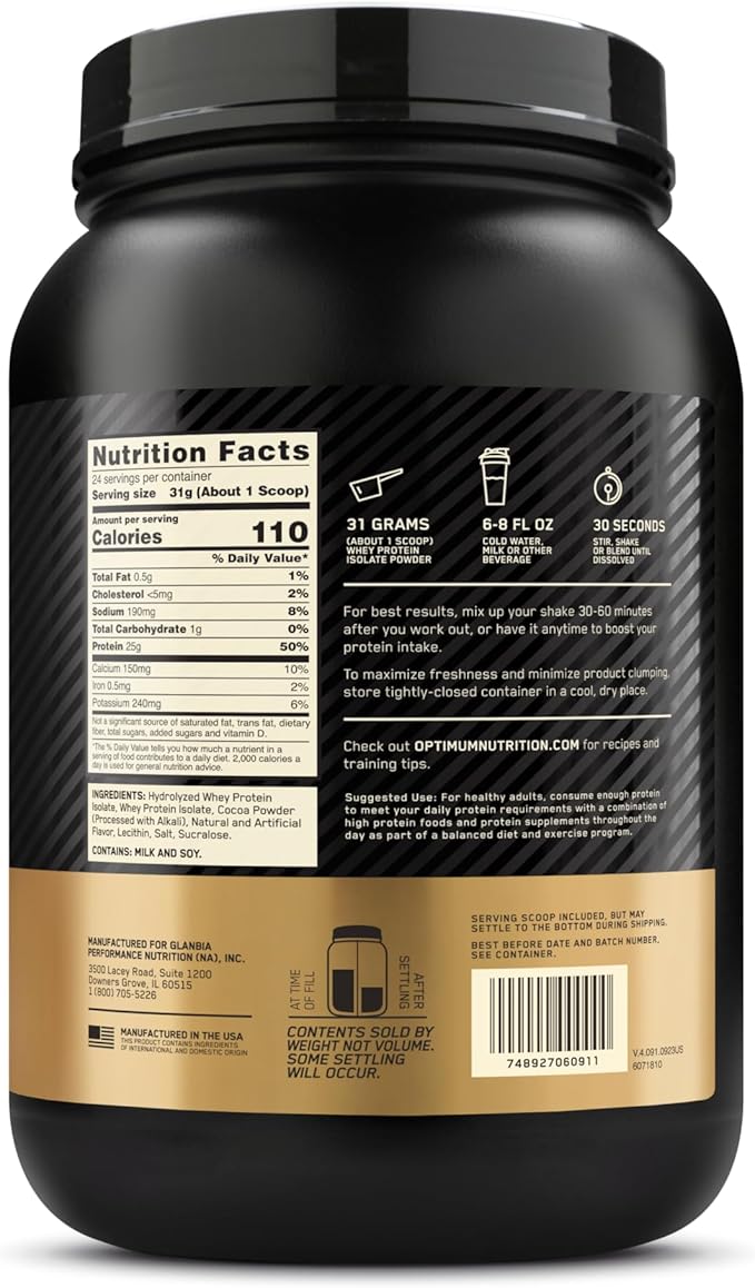Optimum Nutrition Gold Standard 100% Isolate, 1.64 Pounds, 24 Servings