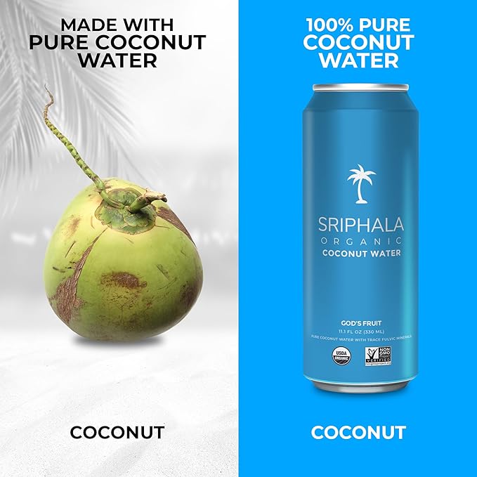 Sriphala Mineral Rich Nutritious Coconut Water Organic – with Fulvic Acid + Electrolyte Water – Non-GMO, Keto, Gluten-Free, No Sugar Added Tasteful Vitamin Water Energy Quench (133.2 Fl Oz,12-pack)