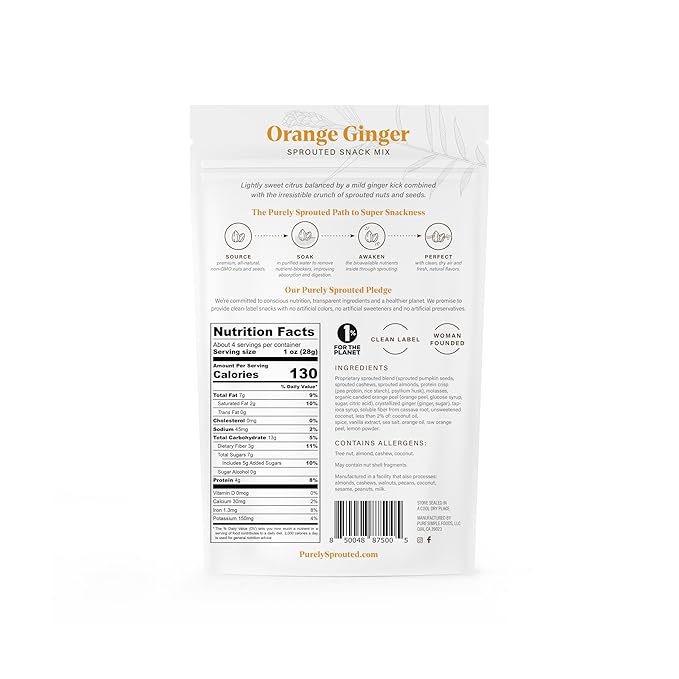 Purely Sprouted Orange Ginger Snack Mix: (4 oz, 6 pack)