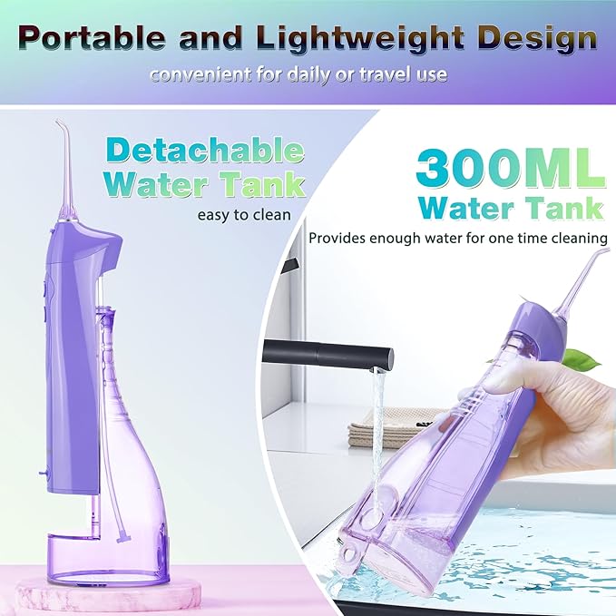 TOVENDOR Electric Water Flosser, Rechargeable Dental 3 Modes, 5 Tips (300ML, IPX7Waterproof IPX7Waterproof Waterflosser)