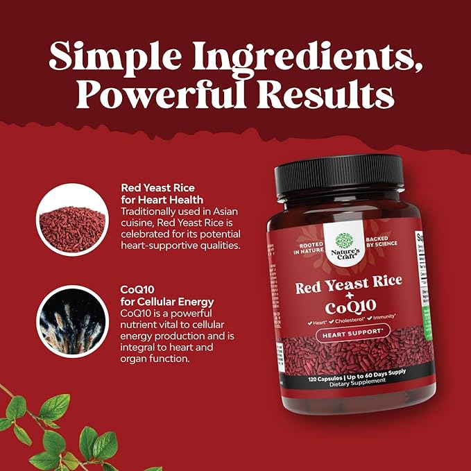 Red Yeast Rice with CoQ10 Supplement 1200 mg. CoQ10 100mg 100mg Per 3rd Party (2 Months)