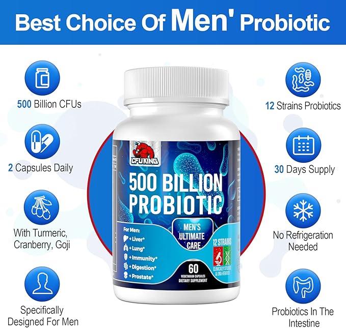 Probiotics for Men, 500 Billion CFU 12 Strains 180 Capsule