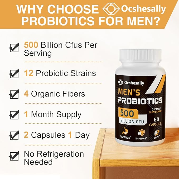 Probiotics for Men, Men Care Supplement, 500 Billion 12 Strains, 30-Days Supply