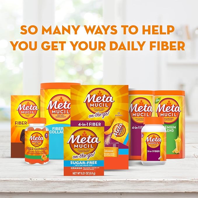 Metamucil On-The-Go, Daily Psyllium Husk Powder 4-in-1 Fiber 44 Packets