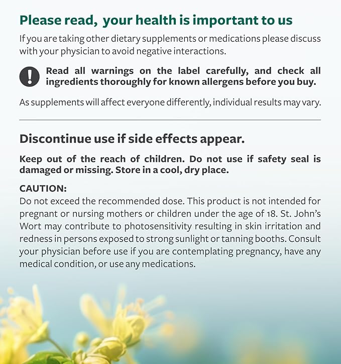 St. John's Wort 60 Capsules 900mcg Hypericin 500mg Per