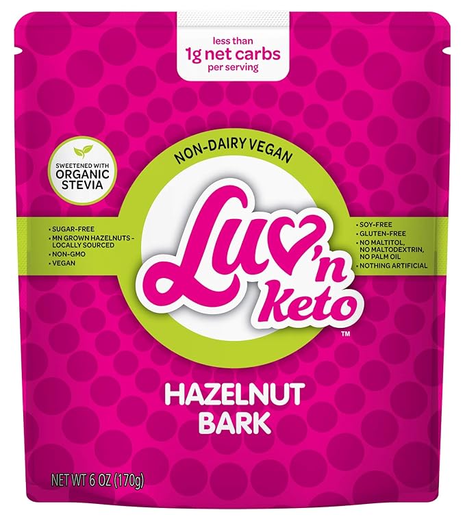 Keto Sugar Free Bark, Dark Chocolate Hazelnuts - Stevia Sweetened Chocolate Candy 1g Net Carb, 80% Cocoa - Gluten & Dairy Free Vegan Paleo Friendly Diabetic Snack for Adults, 6 oz (Pack of 1)