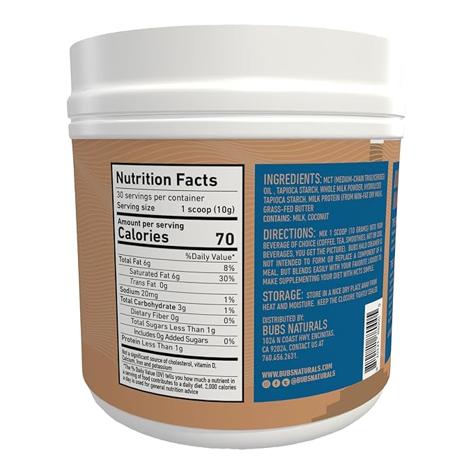 BUBS Naturals Halo Cream MCT Oil Powder - Functional Coconut Coffee Creamer (300gm Tub)