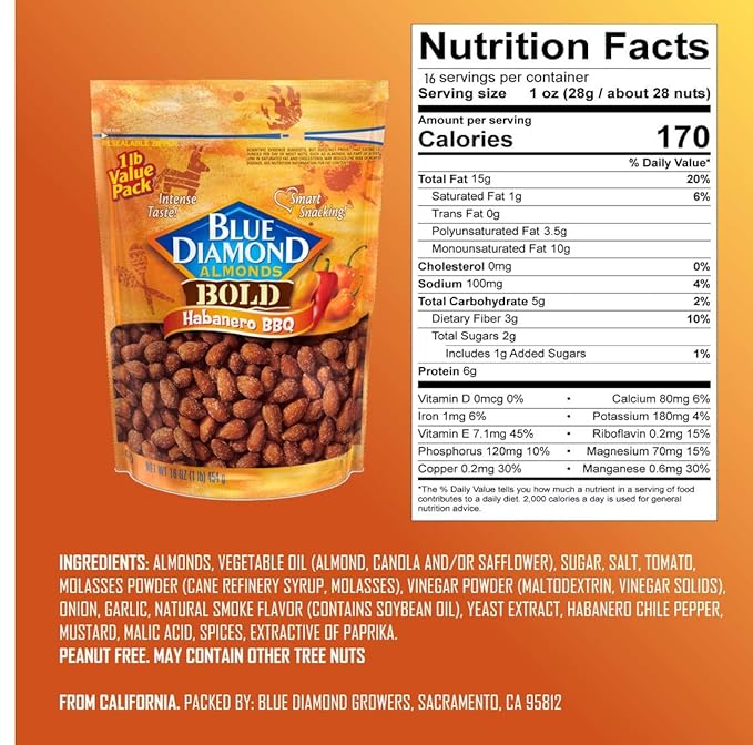 Blue Diamond Almonds, Bold Habanero BBQ, 16 Ounce