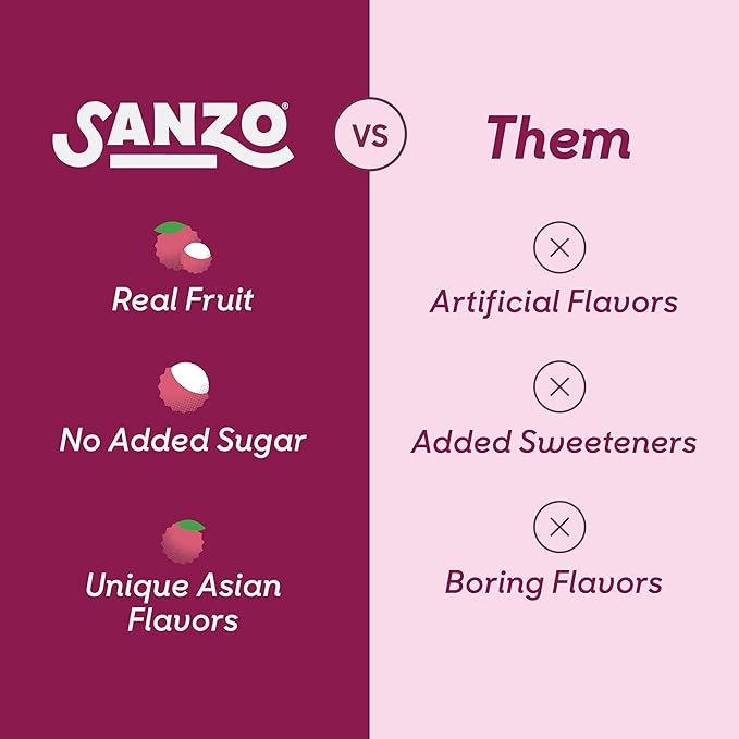 Sanzo Flavored Sparkling Water - Lychee (Berry), 12-Pack - Carbonated Drink Made with Real Fruit and Sugar-Free - Non-GMO, Gluten-Free and Vegan - 12 Fl Oz Cans - Floral, Fragrant, and Sweet