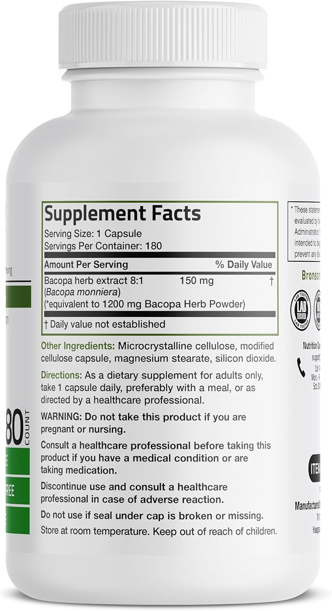 Bronson Bacopa (1200mg Equivalent from 8:1 180 Vegetarian