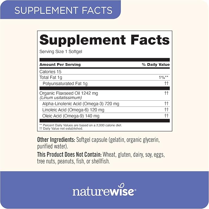 NatureWise Flaxseed Oil 1200mg Softgels 720mg ALA, 3 6 6 9, 9, Supplement 240 Softgels[4-Month Softgels[4-Month Supply]