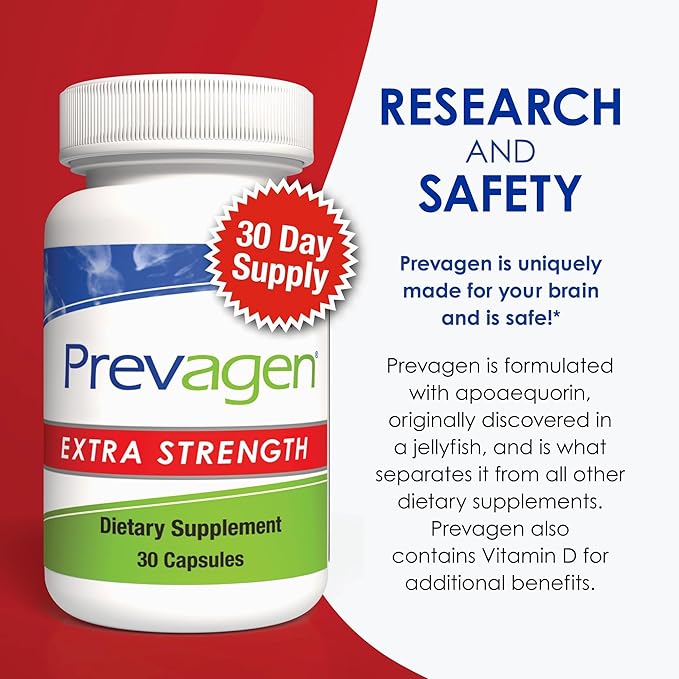 Prevagen Extra Strength 20mg, 30 Capsules |1 Pack| with Apoaequorin & Vitamin D with Attractive and Stackable Storage Box