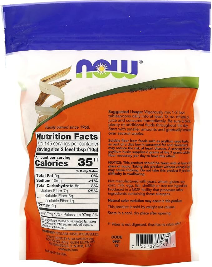 NOW Supplements, Whole Psyllium Husks, Non-GMO 16-Ounce