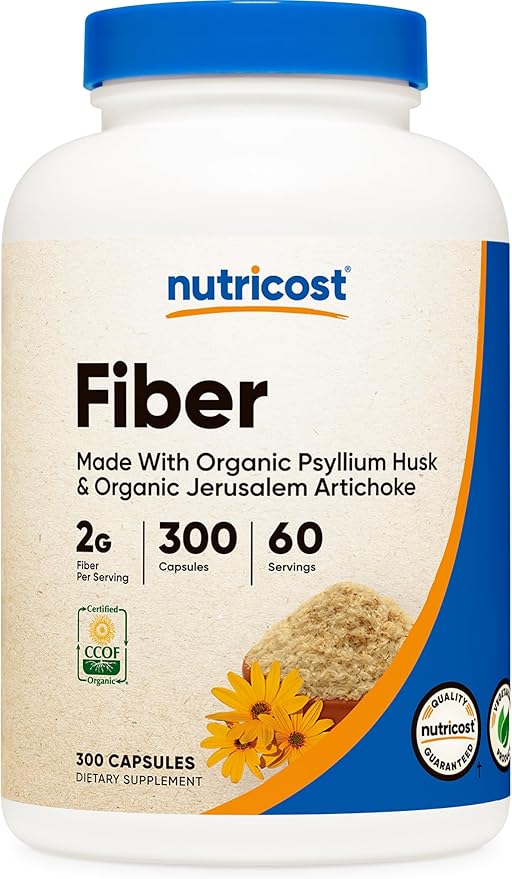 Nutricost Fiber Capsules with Prebiotic Fiber 300 Capsules 60 Servings, 2 G