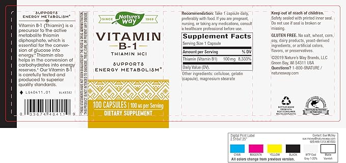 Nature's Way Vitamin B-1 100 mg 100 Capsules