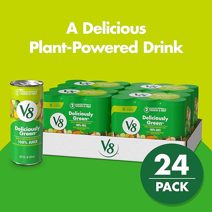 V8 Deliciously Green 100% Fruit and Vegetable Juice, 8 fl oz Can (6 Pack) (Case of 4)