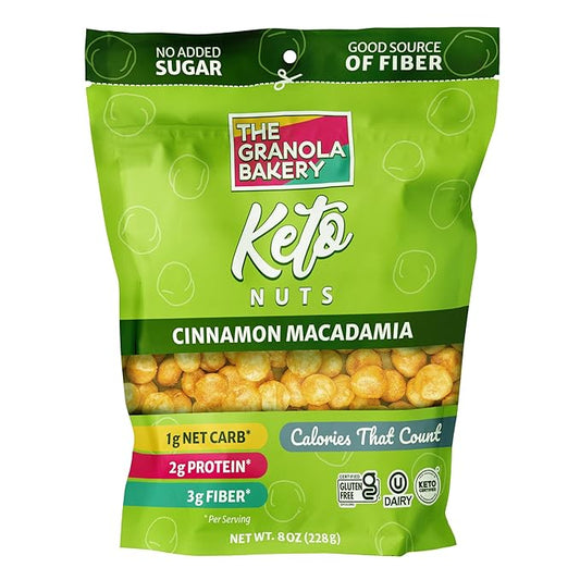 TGB Cinnamon Macadamia Nuts, Keto Friendly, No Added Sugar, Gluten Free, Healthy Low Carb Snack, 8oz Resealable Bag (Pack of 1)