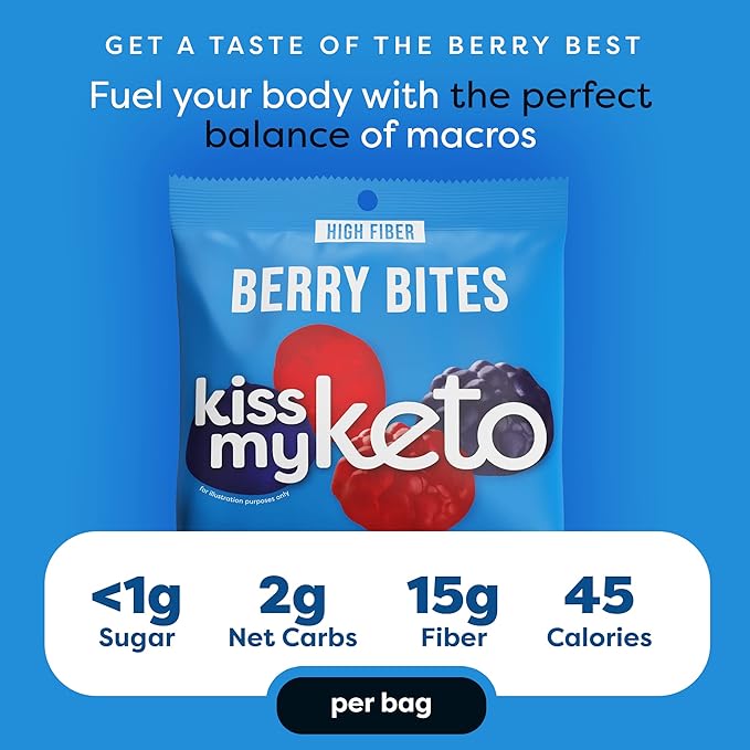 Kiss My Keto Gummies Candy – Low Carb Candy Berry Bites, Keto Snack Pack – Healthy Candy Gummys – Vegan Candy, Keto Gummy Candy – Keto Candy Gummies (8-pack)