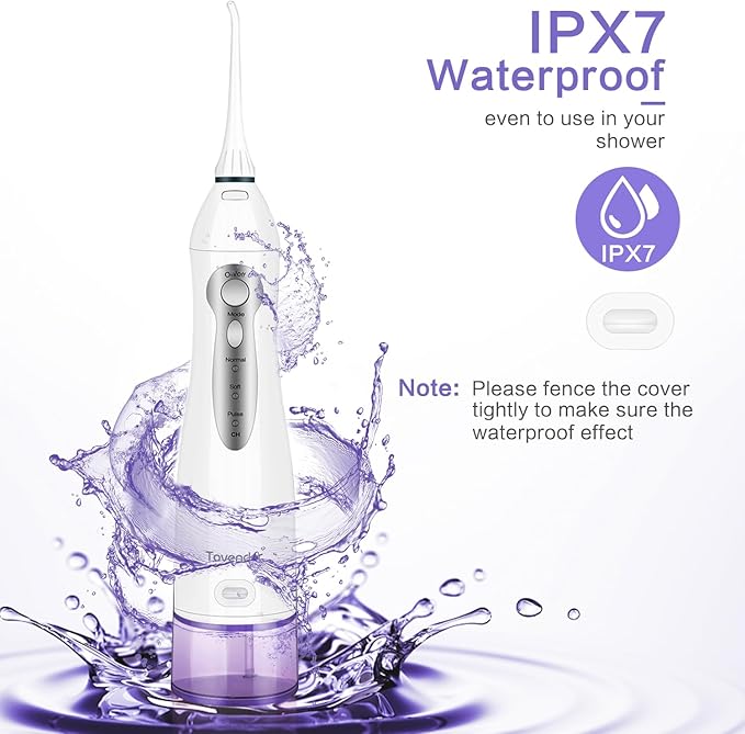 Electric Water Flosser, Rechargeable Dental Oral Irrigator 3 Modes, 5 Tips (300ML, IPX7Waterproof IPX7Waterproof Waterflosser)