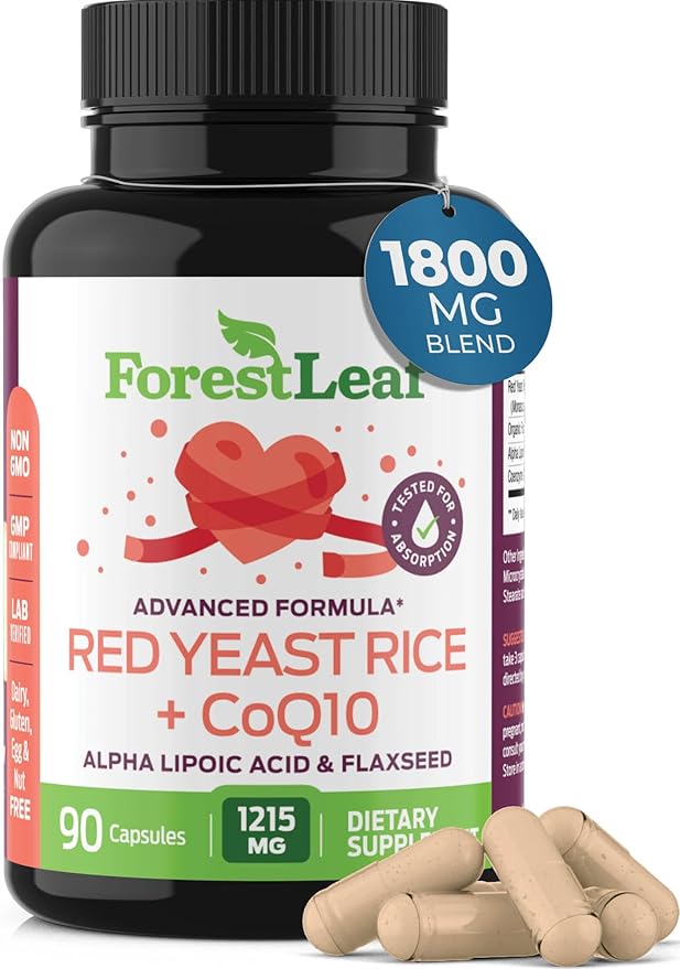 Red Yeast Rice 1200 mg. Capsules CoQ10 Supplement, 90 Veggie