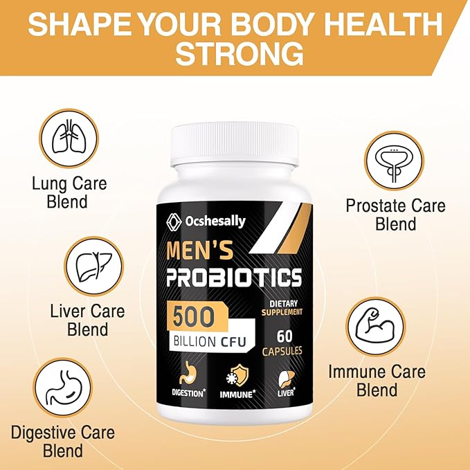 Probiotics for Men, Men Care Supplement, 500 Billion 12 Strains, 30-Days Supply