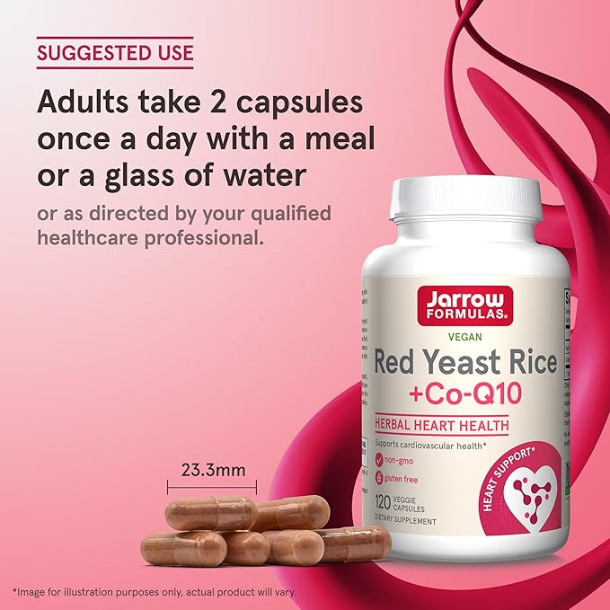 Jarrow Formulas Red Yeast Rice 1200 Co-Q10 100 100 mg 120 Veggie 60 Servings