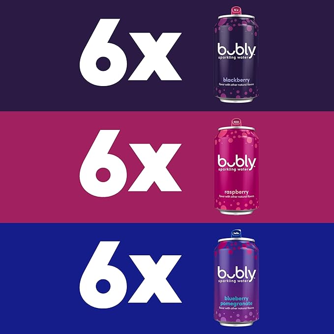 bubly Sparkling Water, Triple Berry Variety Pack, Zero Sugar & Zero Calories, Seltzer Water, 12 Fl Oz Cans (Pack of 18)