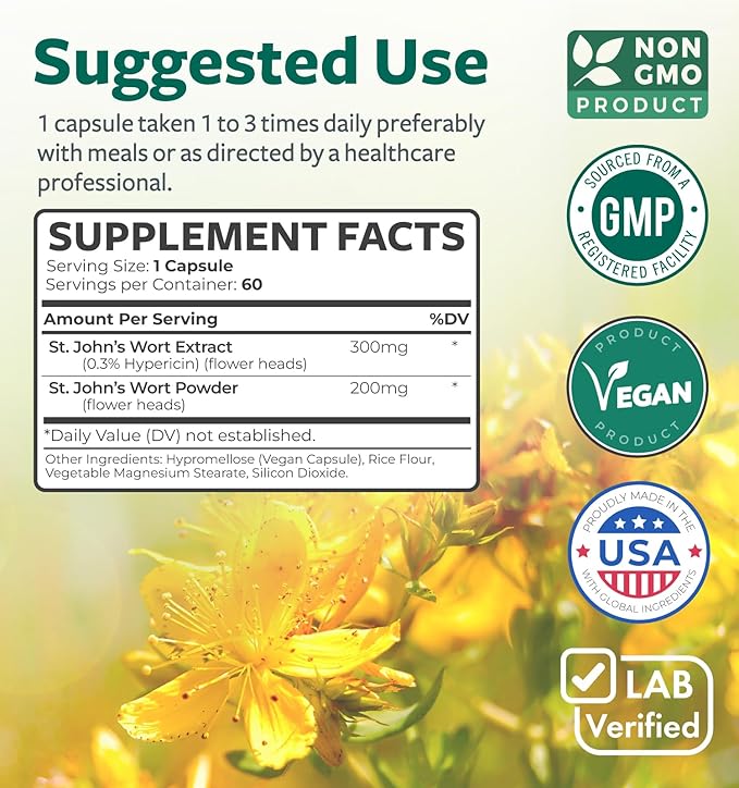 St. John's Wort 60 Capsules 900mcg Hypericin 500mg Per