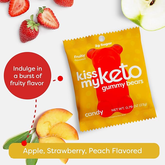 Kiss My Keto Gummies Candy – Low Carb Candy Gummy Bears, Keto Snack Pack – Healthy Candy Gummys – Sugar Free Gummy Bears, Keto Gummy Bear Candy – Keto Gummy Bears (24-pack)