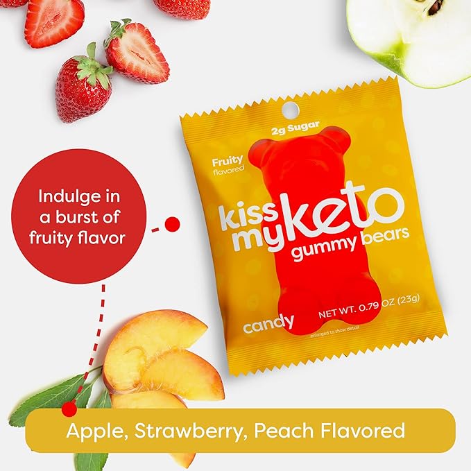 Kiss My Keto Gummies Candy – Low Carb Candy Gummy Bears, Keto Snack Pack – Healthy Candy Gummys – Sugar Free Gummy Bears, Keto Gummy Bear Candy – Keto Gummy Bears (48-pack)