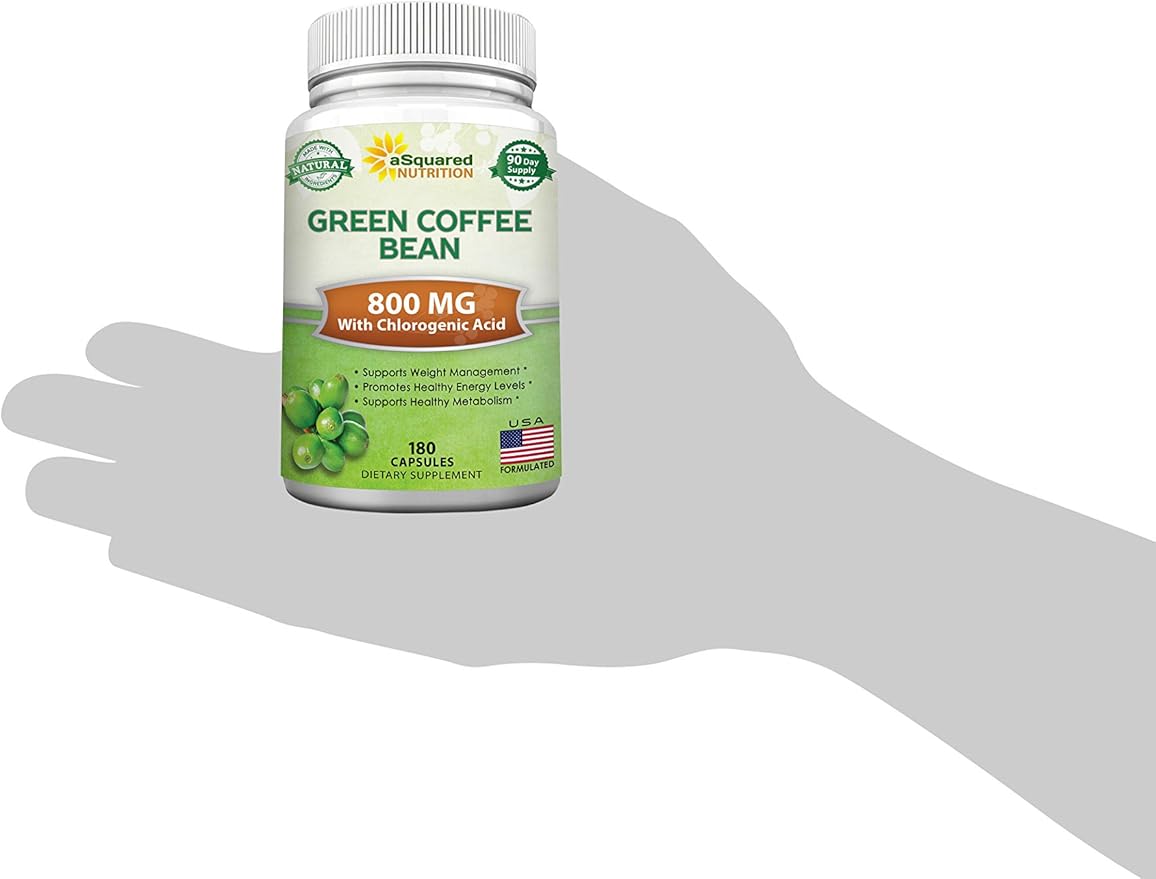 aSquared Nutrition Natural Green Coffee Bean Formula-180 Capsules-Max 800mg per Acid-1600mg Daily