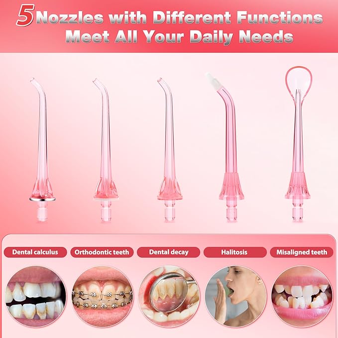 TOVENDOR Electric Water Flosser, Rechargeable Dental 3 Modes, 5 Tips (300ML, IPX7Waterproof IPX7Waterproof Waterflosser)