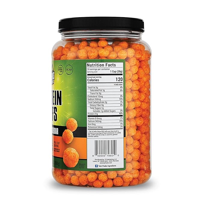 Twin Peaks Protein Puffs - (Jalapeno Cheddar), Keto Friendly, Low Carb Snack (300g, 21g Protein, 2g Net Carbs, High Protein, Healthy Crunchy Snack)
