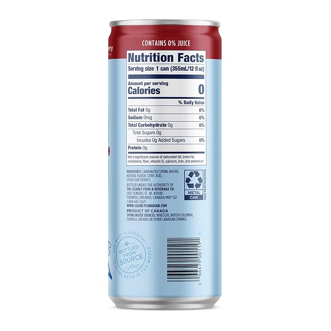 Clearly Canadian Zero Sugar Fresh Cherry Sparkling Water Beverage, Zero Sugar & Zero Calories. 1 Case (24 cans x 12 fl oz)