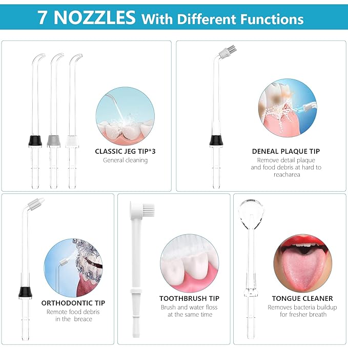 TUREWELL Water Dental Flosser for Teeth/Braces, 8 Jet 10 Pressure 600ML Large