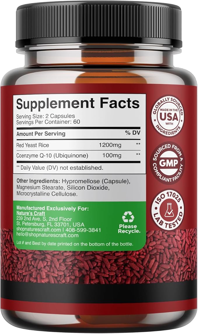 Red Yeast Rice with CoQ10 Supplement 1200 mg. CoQ10 100mg 100mg Per 3rd Party (2 Months)