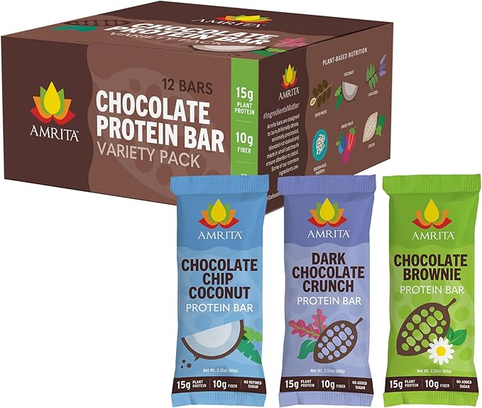 AMRITA Chocolate Vegan Protein Bars Variety 15g Plant