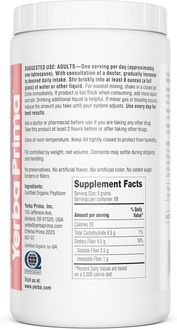 Yerba Prima Organic Psyllium Whole Husks, 12 Ounce 2) -
