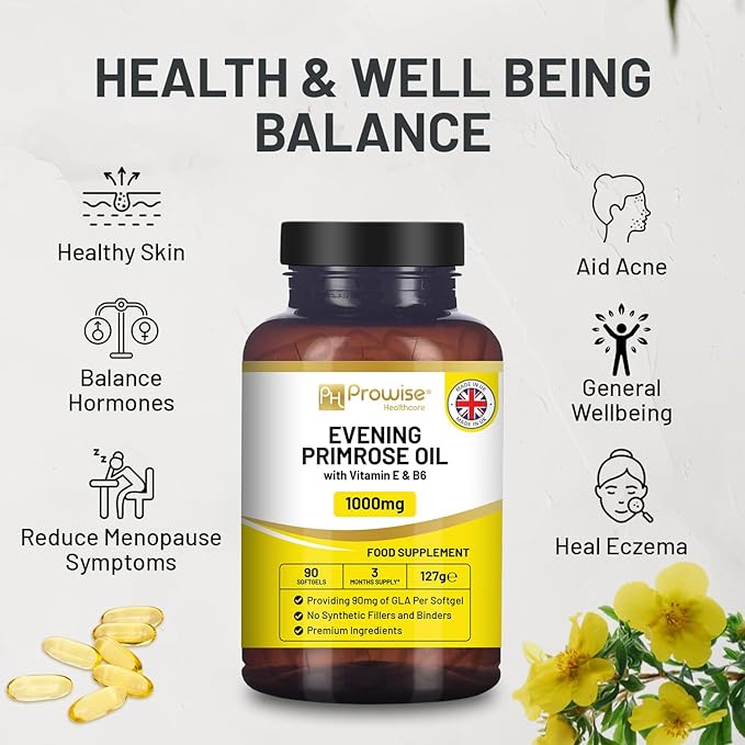 Evening Primrose Oil 1000mg with Vitamin B6 90 90 Softgels| 90mg GLA