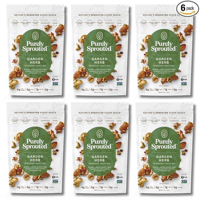 Purely Sprouted Garden Herb Snack Mix: (4 oz, 6 pack)