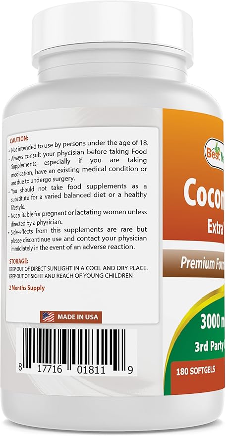 Best Naturals Extra Virgin Coconut Oil 1000 mg Softgel, 180 Count