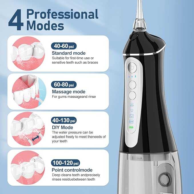 Water Dental flosser for Teeth Cleaning 4 Modes 6 Tips 7 Waterproof