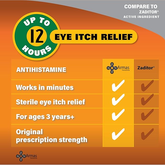 Armas Allergy Eye Drops, Itch Relief, 12 Hours, 30 Day 0.17 Fl