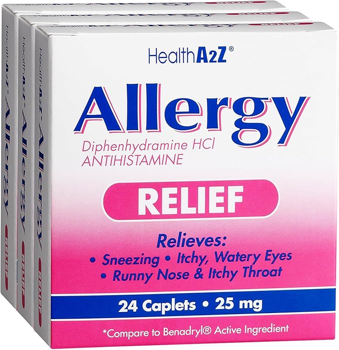 HealthA2Z® Allergy Relief 25mg | (3 Pack 24 Caplets (72 Total))